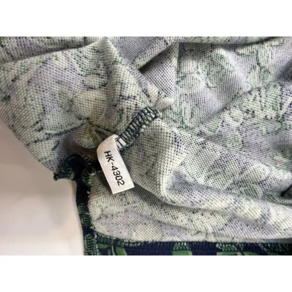 Vintage Old School Mens XL Silk Cotton Tropical Floral Polo Shirt Hawaiian 90s